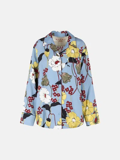 Marni Light Blue Viscose Shirt In Multi