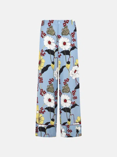 Marni Light Blue Viscose Trousers In Multi