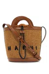 Marni Light Brown Woven Fabric And Leather Bag With Circular Handles Women