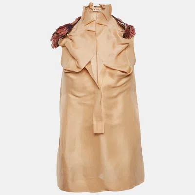Pre-owned Marni Light Orange Silk Blend Embellished Ruffle Top S