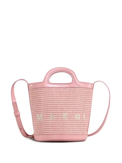 Marni Mini Tropicalia Woven Bucket Bag In Lightpink