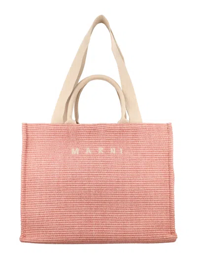 Marni Light Pink Raffia Large Tote Handbag For Women