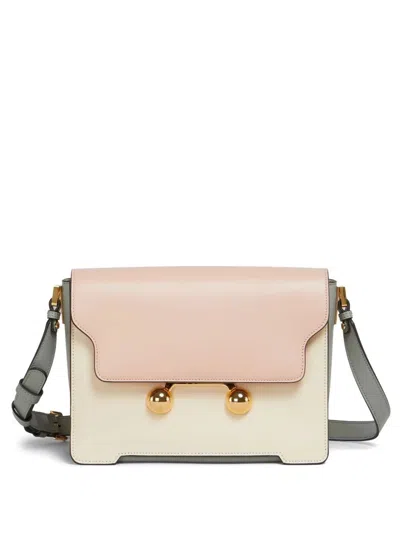 Marni Light Pink, White And Grey Leather Trunkaroo Medium Shoulder Bag In Nude & Neutrals