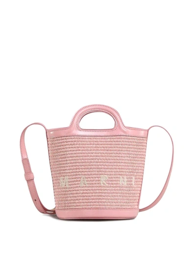 Marni Light Pink Woven Design Shoulder Bag In Nude & Neutrals
