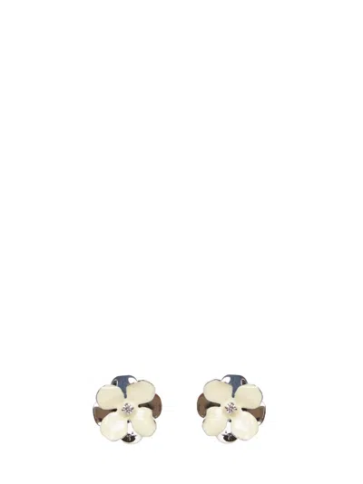 Marni Light Yellow Enamel Flower Stud Earrings In White