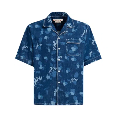 Pre-owned Marni Lightweight Denim Bowling Shirt 'iris Blue' | Men's Size 50