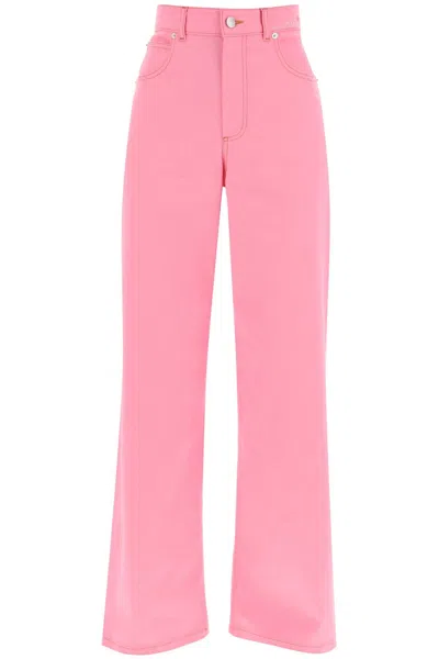 Marni Lightweight Denim Wide Leg Jeans In Pink