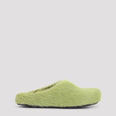 Marni Lime Calf Hair Fussbett Sabot Mules In Green