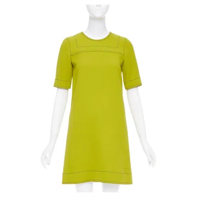 Pre-owned Marni Lime Green 100% Virgin Wool Overstitch Silk Lined Shift Dress It36 Xxs
