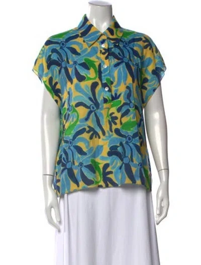 Pre-owned Marni Linen Floral Print Button-up Top In Blue