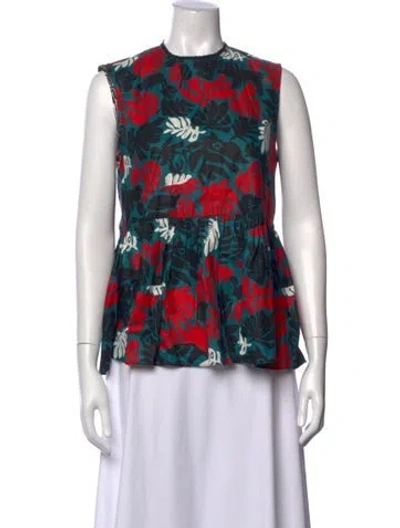 Pre-owned Marni Linen Printed Top In Blue/red