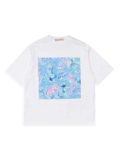 Marni Little Girl's & Girl's Illustrated Logo Cotton T-shirt In White Multi
