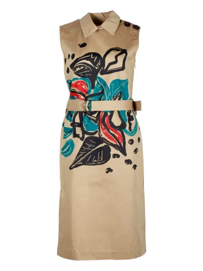 Pre-owned Marni Liz Jungle-print Belted Dress In Neutral