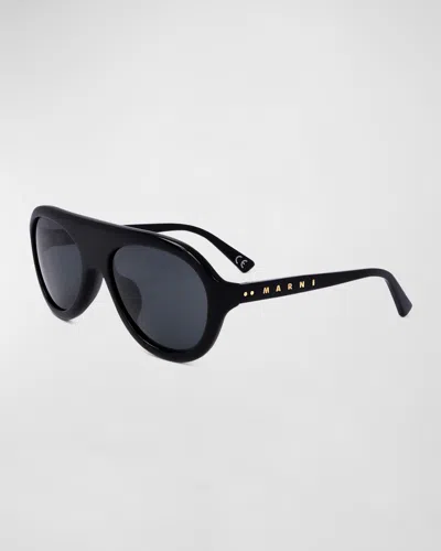 Marni Logo Acetate Aviator Sunglasses In Black