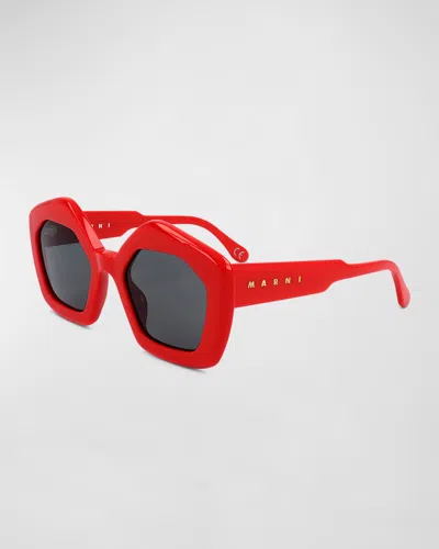 Marni Logo Acetate Butterfly Sunglasses In Red