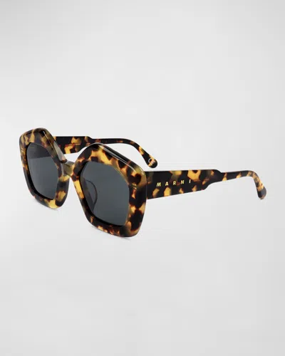 Marni Logo Acetate Butterfly Sunglasses In Havana