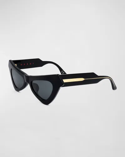Marni Logo Acetate Cat-eye Sunglasses In Black