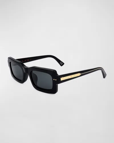 Marni Logo Acetate Rectangle Sunglasses In Black