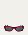 Marni Logo Acetate Rectangle Sunglasses In Bordeaux-black