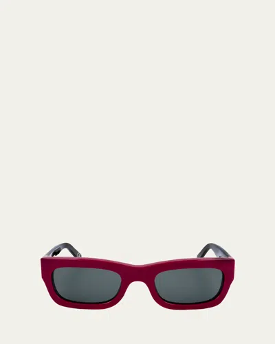 Marni Logo Acetate Rectangle Sunglasses In Bordeaux-black