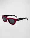 Marni Logo Acetate Rectangle Sunglasses In Bordeaux-black