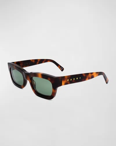 Marni Logo Acetate Rectangle Sunglasses In Brown
