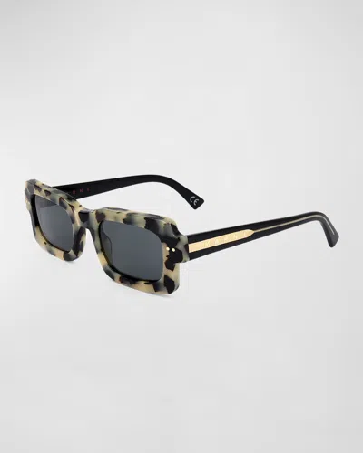 Marni Logo Acetate Rectangle Sunglasses In Puma Black