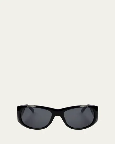 Marni Logo Acetate Wrap Sunglasses In Black
