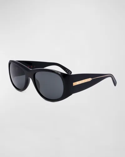 Marni Logo Acetate Wrap Sunglasses In Black