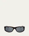 Marni Logo Acetate Wrap Sunglasses In Havana