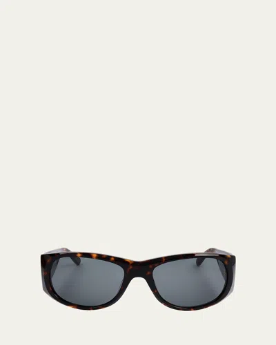 Marni Logo Acetate Wrap Sunglasses In Havana
