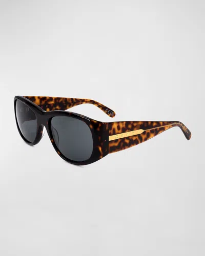 Marni Logo Acetate Wrap Sunglasses In Brown