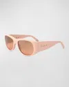 Marni Logo Acetate Wrap Sunglasses In Nude