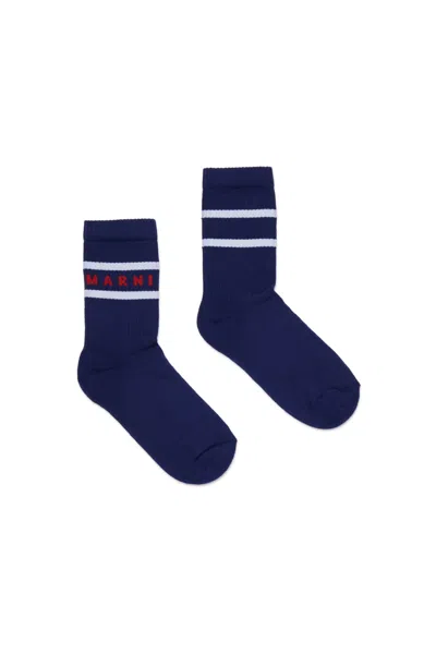 Marni Kids' Logo And Striped Socks In Blue