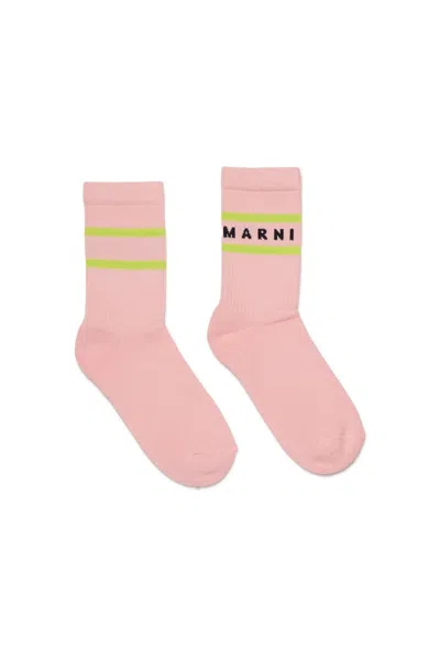Marni Kids' Logo And Striped Socks In Pink