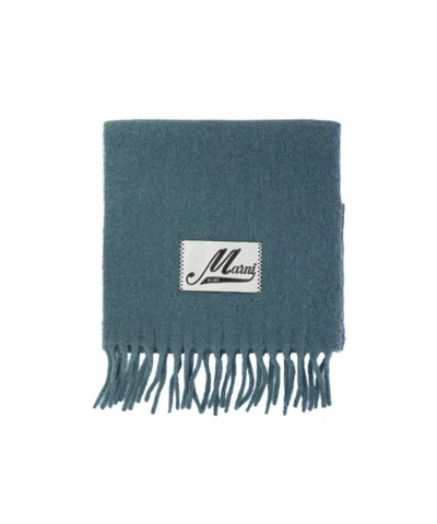 MARNI MARNI LOGO PATCH FRINGED SCARF