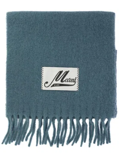 Marni Scarf With Logo Patch Scarves Light Blue In Green