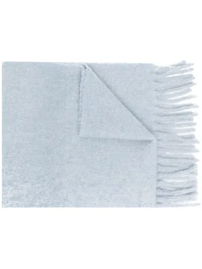 Marni Logo-patch Fringed Scarf In Blue