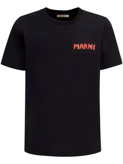 Marni T-shirt Nero Con Applicazione In Black