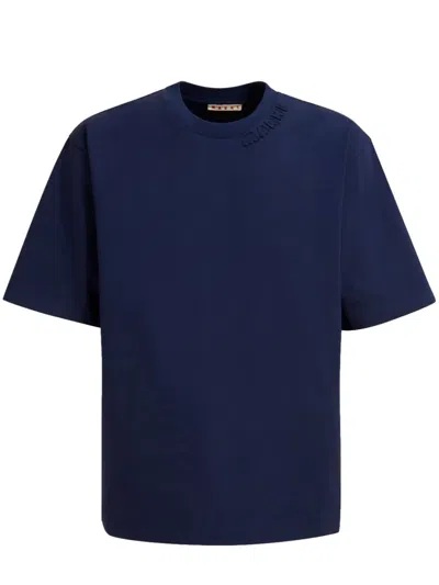Marni Logo-patch Cotton T-shirt In Blue