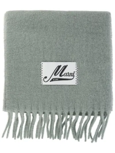 Marni Logo-appliqué Fringed Scarf In Green