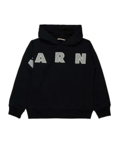 Marni Logo-appliqué Hoodie In Black