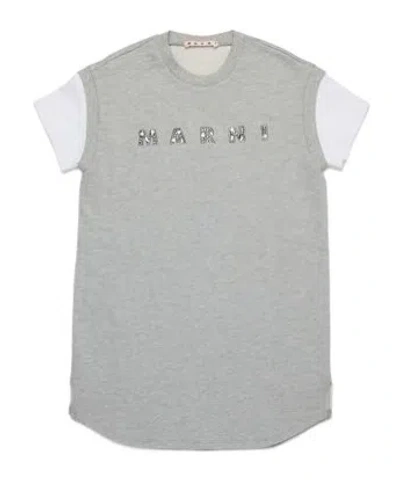 Marni Logo-appliqué T-shirt Dress In Gray