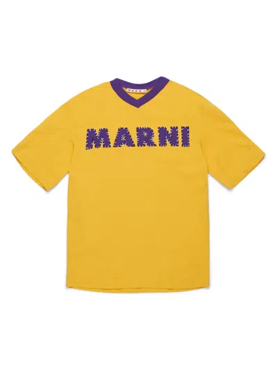 Marni Kids' Logo-appliqué T-shirt In Yellow