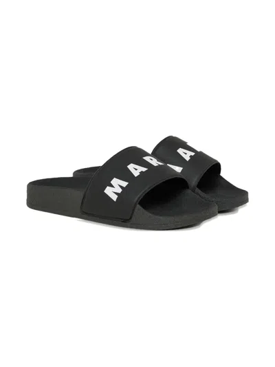 Marni Kids' Logo-band Slides In Black