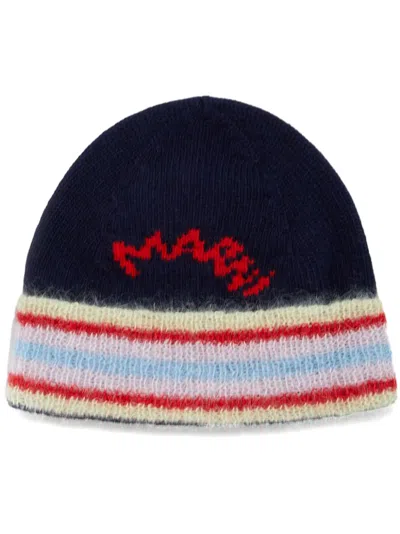 Marni Logo Beanie In Blue