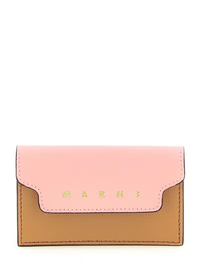 Marni Logo-embossed Saffiano Leather Card Case In Blue
