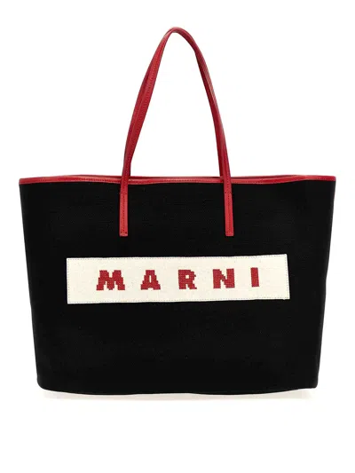 Marni Logo Canvas Shopping Bag In Multicolour