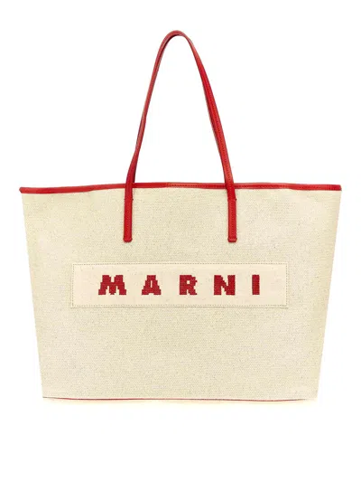 Marni Logo Canvas Shopping Bag In Multicolour