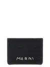 Marni Compact Rectangular Textured Logo Card Holder In Black